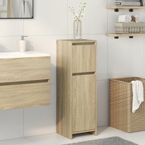 Myheimly Badezimmerschrank mit 2 Fächern 1 Schublade 1 Tür Midischrank Badschrank Badregal Badmöbel Schrank Badezimmer Regal Sonoma-Eiche 30x30x95 cm Holzwerkstoff