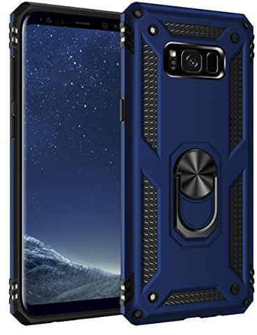 yanzi Compatible with SamSung Galaxy S8 Plus Phone Case(2017)+3D Tempered Glass[Military-Shockproof]-[Kickstand] Bumper TPU Silicone Protection Smartphone Cover for Galaxy S8 Plus-Blue