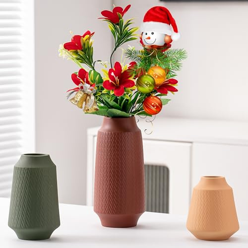 VASETOPIA Vase Keramik 3 Stück Blumenvasen Moderne Multicolor Vasen Deko für Zuhause, Tisch, Bücherregal, Esszimmer (Rot/Grün/Orange)