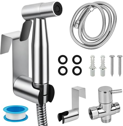 Aramanara Handheld Bidet Sprayer Kit, Stainless Steel Toilet Bidet Shower Spray, Bidet Shower with T-Valve and Hose, Jet Spray for Toilet Personal Hygiene