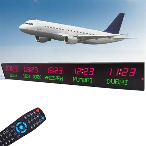 RVUEM Orologio con 5 Fusi Orari Mondiali, Orologio Mondiale Digitale A LED, 3 Livelli di Luminosità Regolabili E Calibrazione Automatica, con Telecomando, per Aziende, Aeroporti