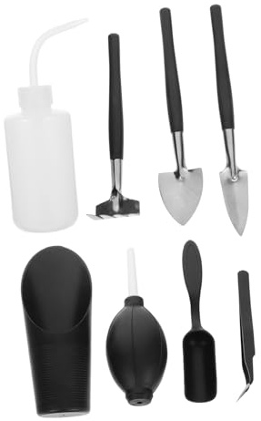 VICASKY 8stücke Gartenwerkzeug-Set für Sukkulenten Mini-umpflanzwerkzeug-Set mit Gießkanne Schaufel Rechen Pflanzspaten und Gartengeräten für Pflanzen Umtopfen und Gartenarbeiten im Innen