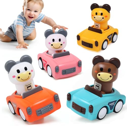 BelleStyle Spielzeugautos ab 1 Jahr, Baby Auto Spielzeug, 4 Stück Press and Go Auto für Kleinkinder 12 18 Monaten, Baby Flitzer Bahn Kinderspielzeug Geschenk für Kinder 1 2 3 Jahr Jungen Mädchen