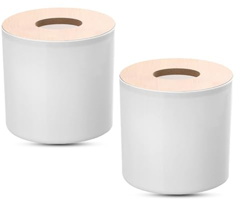 2PCS Tissue Box Cover, Decorative Round Paper Holder Modern Tissue Box Holder Bathroom Paper Roll Dispenser for Home Bedroom Office Living Room (Round White)