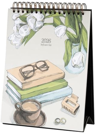 Kokonote - Calendrier de Bureau 2026 Self Care Club - Calendrier 2026 Mensuel │ Idee Cadeau │ De Janvier à Décembre : Espace pour notes et Illustrations décoratives (15x20 cm)