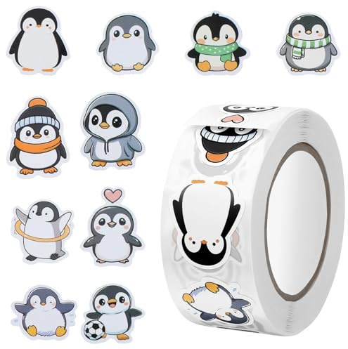 Nogeqi 500 Pcs Penguin Stickers Cute Penguins Vinyl Waterproof Stickers for Water Bottles Laptop Guitar Phone Skateboard Decor, Penguin Sticker Gifts Animal Decoration for Girls Teen Adults