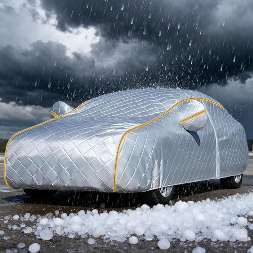 Padded Anti-Hail Full Car Cover for Jaguar XK X150 Cabriolet XKR 2005-2009,Thickened Cotton Car Covers Waterproof Scratch Resistant Dirtproof Antifreeze Insulation with Zipper Door
