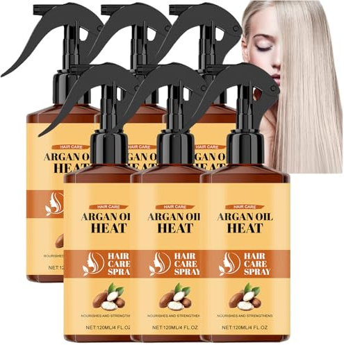 Arganolja värmeskyddsspray marockansk arganolja spray mot frizz, reparerande värmeskyddsspray för rakt hår, fuktgivande och mot frizz, för torrt och skadat hår (6 st)