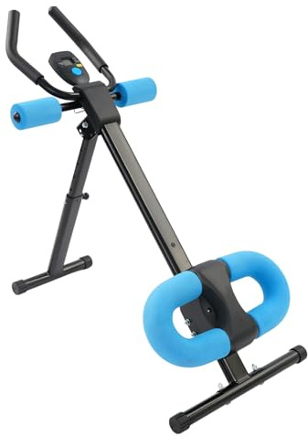 Fitnessgeräte für Zuhause, Bauch Trainingsgerät, Bauchmuskeltrainer klappbar mit LCD-Monitor, 5 Höhen+2 Winkel, 3 Gleiträder, U-Kniepolster, Trainingsbänder, 220 lbs, Schwarz + Blau