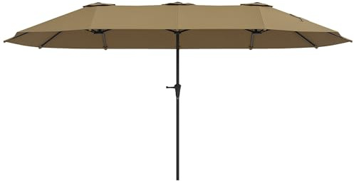 Outsunny Parasol double 4 x 2,2 m Parasol de terrasse extérieur avec manivelle manuelle imperméable et protection UV30+ Grand pour terrasse, plage, piscine, café