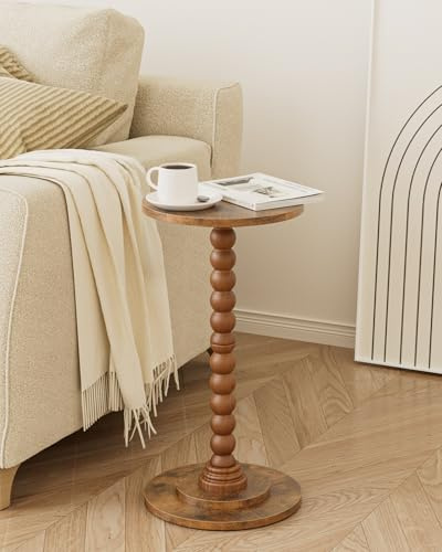 Apetaccat Round Side Table, Drink End Table with Solid Wood Leg, Small Side Tables for Living Room, Bedroom, Study, Walnut