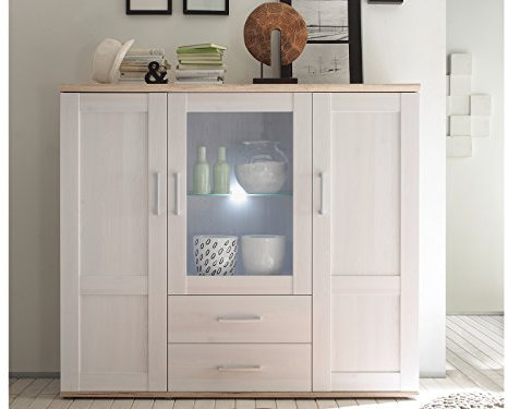 möbelando Highboard Beistellschrank Anrichte Vitrinenschrank Schrank Kommode Barbara I