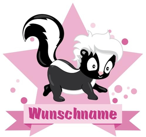 Samunshi® Süßes Stinktier Wandtattoo Türschild mit Name personalisierbar Kinderzimmer Türaufkleber Baby Wandaufkleber - 40x35cm mehrfarbig