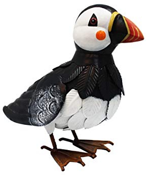 Primus Metal Puffin Garden Ornament Sculpture Gift, Hand Painted, 27 x 14 x 26cm