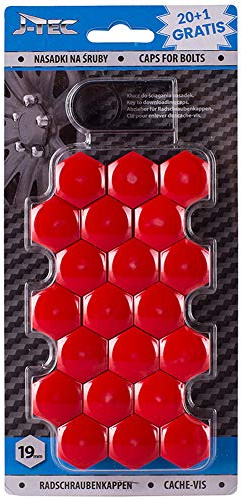 J-Tec Satz universelle Radmutterkappen - Rot Kunststoff - 19mm | Satz à 20+1 Stück