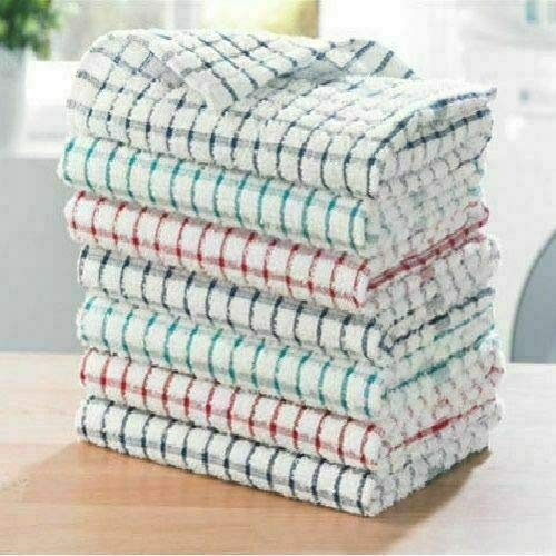 Romaans 100% Egyptian Cotton Terry Tea Towel Pack 3 6 9 12- Professional Grade Essential Dish Cloths Kitchen Restaurant Bar Glass Catering Cloth (Mix, 6)