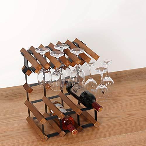 ACXZ Weinregalhalter Gläserhalter aus Holz, für 6 Flaschen und 6 Gläser, Stielgläser Halter und Flaschenhalter, Weinrot/Holzfarbe/Antikfarbe/Weiß (32,5 × 23,5 × 41,5 cm)