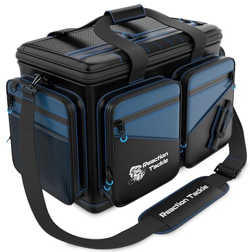 Reaction Tackle Fishing Tackle Bag – Salt Water Resistant Tackle Box Bag, 1000D PVC Waterproof Material, Durable Liner, Removable Dividers, for 3600 or 3700 Trays, Large