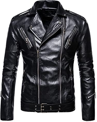 Men Motorcycle Jacket Slim Fit Stand-Up Collar/Lapel Men Waterproof Jacket Solid Color/Print Trend Hip Hop Style Men Jacket Autumn Winter Windproof Men's Transition Jacket C-Black2 4XL