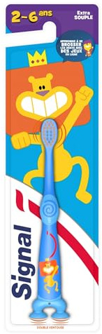 SIGNAL - Zahnbürste für Kinder von 2 – 6 Jahren – abgerundete Spitzen und doppelter Saugnapf für eine spielerische Zahnbürste – zufällige Farben – extra weich
