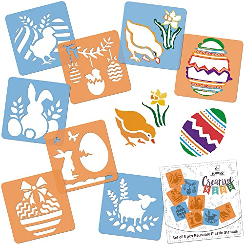 NAKLEO Schablonen Malen für Kinder, 8 Stück Set 15x15cm Ostern | Kreatives Zeichenschablonen, Kunststoff Wiederverwendbar Malschablone DIY Handwerk, Papier Wand Holz Stoff