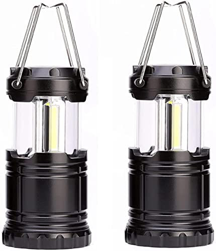 Lot de 2 lampes de camping LED COB portables, alimentées par piles, lampe de camping d'urgence avec crochet pliable, lampes étanches pour ouragan, urgence, tempête, pannes, famille, abri de jardin