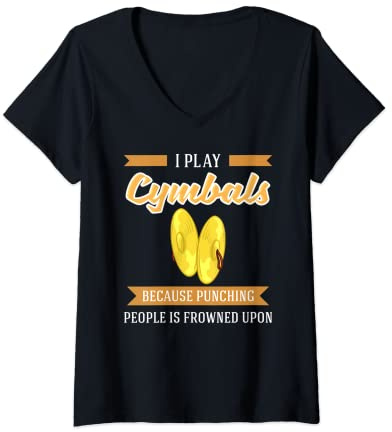 Femme Cymbales Drums Instrument de fanfare Percussion T-Shirt avec Col en V