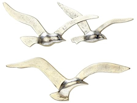 RiloStore 2 tlg Set mit 3 Möwen silber farben Aluminium Wanddekoration n897 Wanddeko Möwen Vögel Wandobjekt Vogel-Skulpturen Wandbild Dekovögel Metallvögel