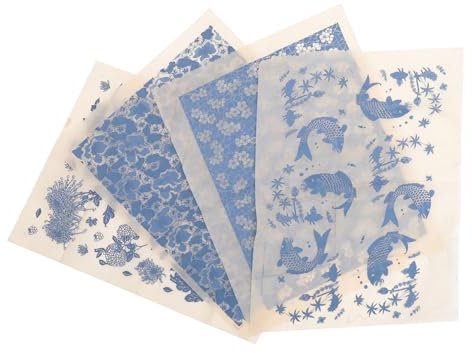 GLEAVI 4 Blätter Aufkleber Aus Verbrannter Keramik Porzellanerde Für Keramik-unterglasur-transfers Keramische Abziehbilder Aufkleber Übertragen Blumen-Aufkleber Blau Und Weiß Papier Ton