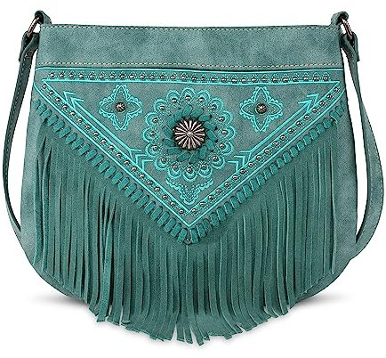 Montana West Western Fringe Umhängetasche Crossbody Geldbörse und Handtasche für Damen, A-türkis