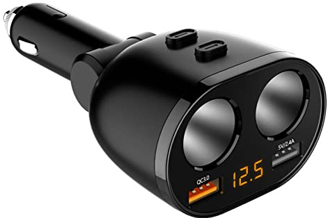 URVOLAX Vier in Eins Autoladegerät, Zwei Zigarrenladebuchsen und Zwei USB Buchsen