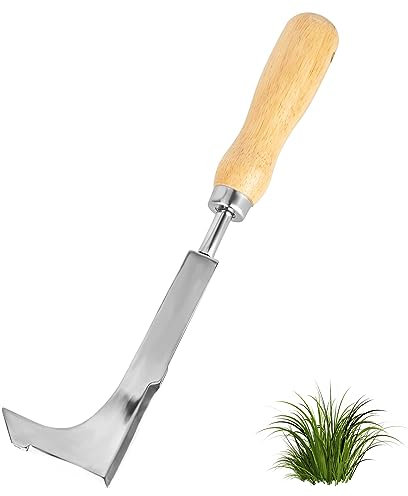XCDMJ Desherbeur Manuel,Desherbeur en Acier Inoxydable,Enleve Mauvaise Herbe Ergonomique Weeder de Jardin Deherbeur avec poignée en Bois Naturel,Outillage de Jardin pour Creuser, Désherber,Creuser