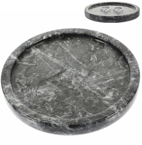 Alipis Round Marble Tray, 5.5 Decorative Vanity Tray Jewelry Dish Trinket Display Plate Countertop Organizer Makeup Tabletop Storage Tray for Candle, Ring, Necklace, Cosmetic, Black