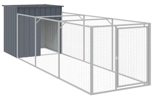 vidaXL Hundkoja med gård antracit 110x405x110 cm galvaniserat stål, hundhus, hund koja, utomhuskennel, hund hus, hund kojor, utomhuskennlar, hundgård