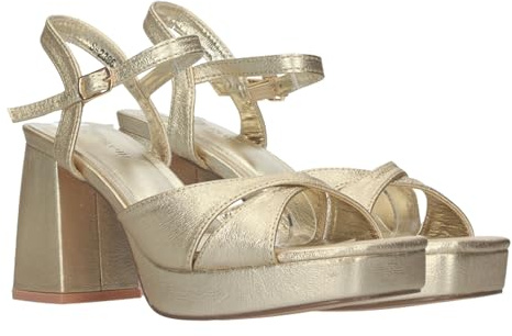 shoes&blues.es 78113-Sandalia de Tacon para Mujer, con Cierre de Hebilla.. Talla 40 Oro
