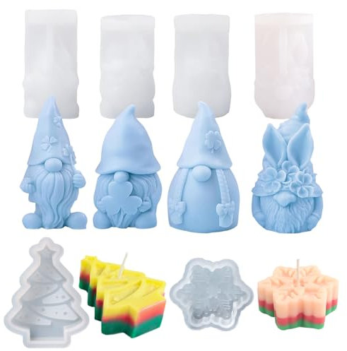 3D Wichtel Silikonform,Weihnachtsmann Kerze Silikonform,Weihnachten Zwerg Kerzenform,Formen Seifenform,für DIY Silikon Kerzen Gießform (Glücksgras dick)