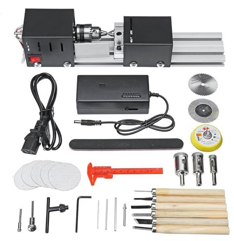 Mini Lathe, DIY Wood Lathe, Mini Lathe Beads Polisher hine, Milling Grinding Polishing Beads Table Woodworking Drill Rotary Tool Set DC 24V 200W for Handiwork Craft