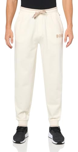 BOSS Pantalones de Descanso con puños y Logotipo Lateral para Hombre, Blanco Coliflor, S
