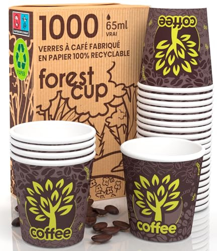 Eurocali 1000 Gobelets en Papier pour Café 65ml Brown Forest Verres Écologiques Biodégradables Jetables Petites Boissons Chaudes