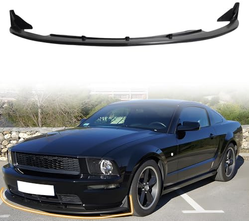 MODILOVER Front Bumper Lip Spoiler, Compatible with 2005-2009 Ford Mustang Bullitt/GT (4.6L V8) Only, PU Black Type-Cv3 Style Add-on Front Splitter Air Dam Chin Protector