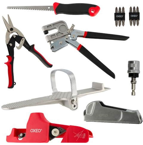 Kit outil plaquiste - 7 pièces - Scie - Porte-embouts - Cisaille - Pince à sertir - Lève-cloison - Râpe - Rabot