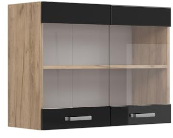 Vicco Küchenglasschrank R-Line, Schwarz Hochglanz, 80 cm
