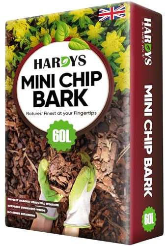 Hardys 60L Pine Spruce Bark Chippings for Garden - Organic Decorative Landscape Bark Chips - Mulches Down, Insulates Roots, Controls Weeds - Create Paths, Dress Beds & Border