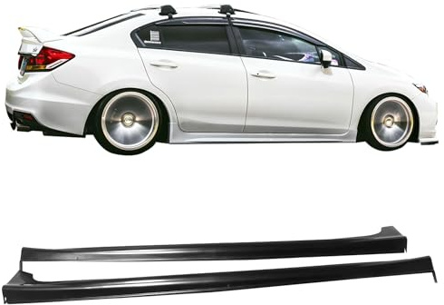 IKON MOTORSPORTS, Side Skirts Extention Compatible with 2012-2015 Honda Civic Sedan 4-Door, JDM Mug Style Polyurethane Urethane PU Unpainted Black Rocker Panel Splitter Side Underbody Spoiler