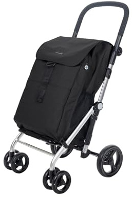 Carlett -Pack Classic Family | Shoppingvagn presentkrok | vikbar kundvagn med 4 hjul | stor kapacitet 32 kg | huvudväska 64 l termoväska 10,5 l bakficka | färg svart