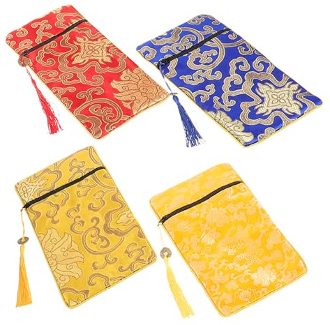 GRIRIW 4Pièces Pochette Bouddhiste Brocart avec Motif Dragon de Rangement Élégant pour Écritures et Bijoux Lot de Pratique et Réutilisable pour Voyage et Stockage