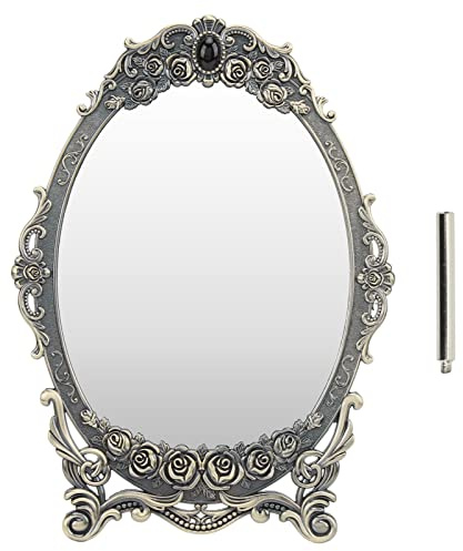 Cyrank Vintage-Schminkspiegel, Ovaler Blumenspiegel, Dekorativer Tisch-Schminkspiegel, Metall-Vintage-Spiegel, Kosmetikspiegel Für Zuhause, Dekorativ(Bronze)
