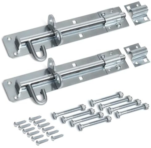 ZAVIA Brenton Bolt Door Lock - 2 Pack 200mm (8”) Sliding Padbolt with Zinc Plated Galvanised Finish - Gate Bolts for Wooden Gates, Garden, Wooden, Garage Shed Door Lock