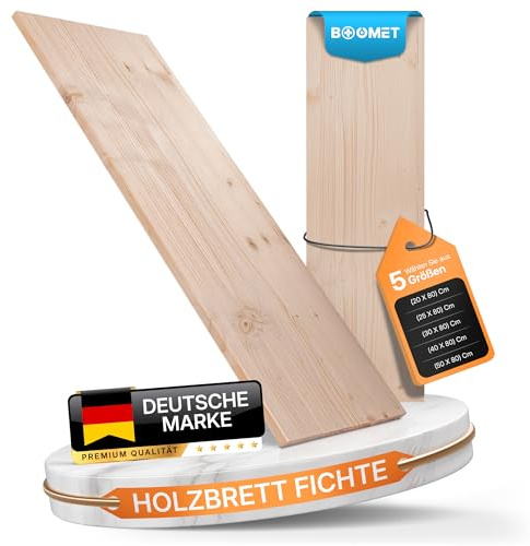 BOOMET Regalboden Holz Fichte · 19mm stark · 80 cm breit · 20-50 cm tief · Holzbrett Holzplatte Regal Boden Regalbrett Einlegeboden Schrank Holzboden Holzregal · 1 Stück 80 x 20 cm (B x T)