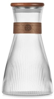 Basic vattenkaraff-set, karaff av glas, glaskanna set, vattenkaraff 1,5 l med 2 glas 330 ml, glaskaraff med lock, silikonlock, vattenkaraff i modern randig design (stil 2)